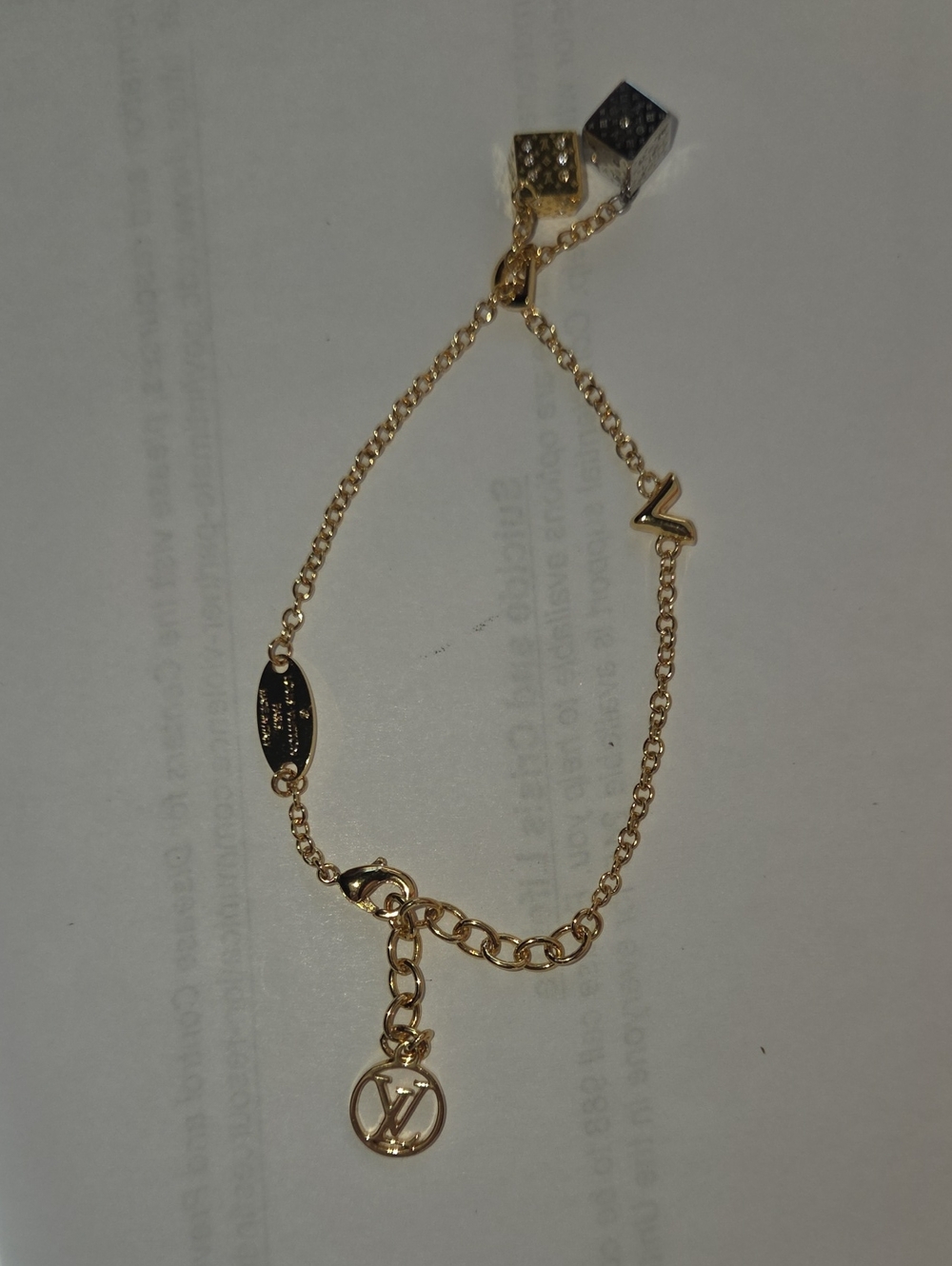 Louis Vuitton "Luckygram" Logo Dice Charm Bracelet (M62805) Gold-Tone